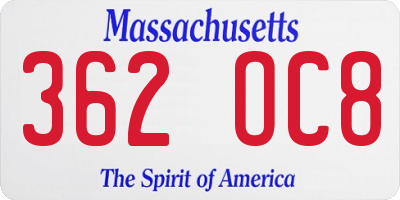 MA license plate 362OC8