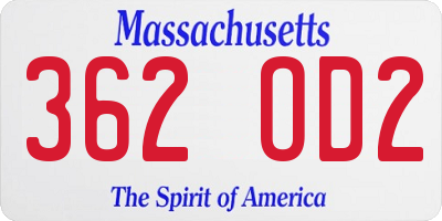 MA license plate 362OD2