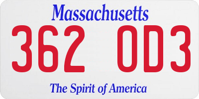 MA license plate 362OD3