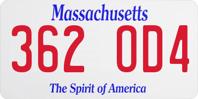 MA license plate 362OD4