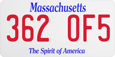 MA license plate 362OF5