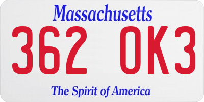 MA license plate 362OK3