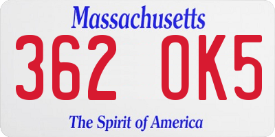 MA license plate 362OK5