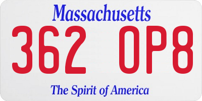 MA license plate 362OP8