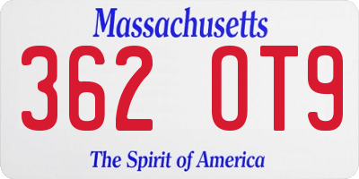 MA license plate 362OT9