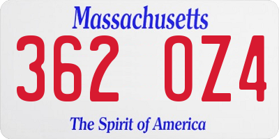 MA license plate 362OZ4