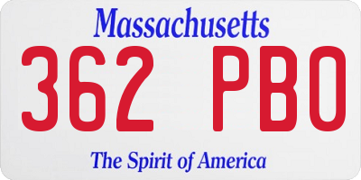 MA license plate 362PB0
