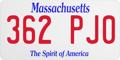 MA license plate 362PJ0