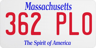 MA license plate 362PL0
