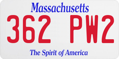 MA license plate 362PW2