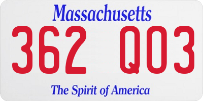 MA license plate 362QO3