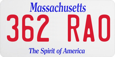MA license plate 362RA0