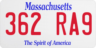MA license plate 362RA9