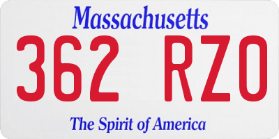 MA license plate 362RZ0