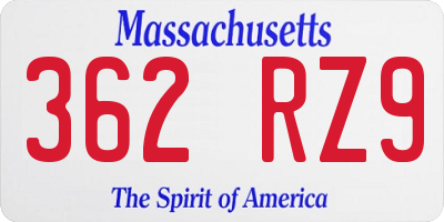 MA license plate 362RZ9