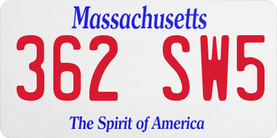 MA license plate 362SW5