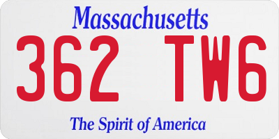 MA license plate 362TW6