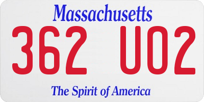 MA license plate 362UO2