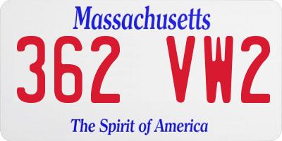 MA license plate 362VW2