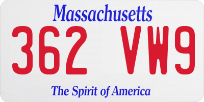 MA license plate 362VW9