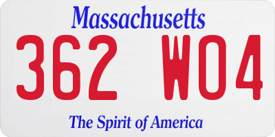 MA license plate 362WO4