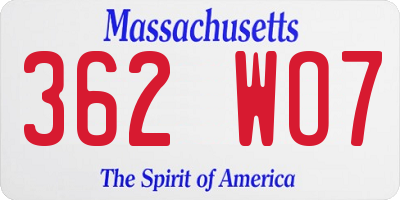 MA license plate 362WO7
