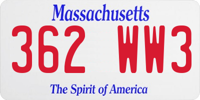 MA license plate 362WW3