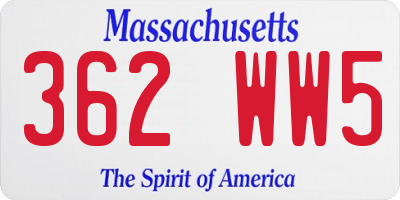 MA license plate 362WW5