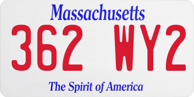 MA license plate 362WY2