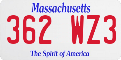 MA license plate 362WZ3