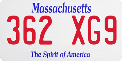 MA license plate 362XG9