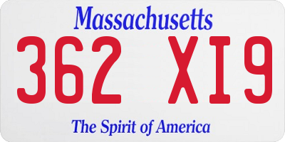 MA license plate 362XI9