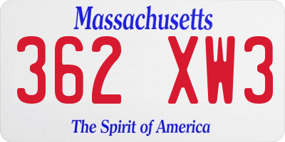 MA license plate 362XW3