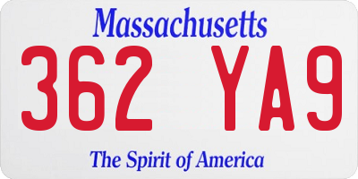MA license plate 362YA9