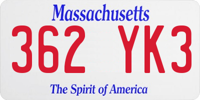 MA license plate 362YK3
