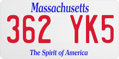 MA license plate 362YK5