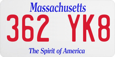 MA license plate 362YK8