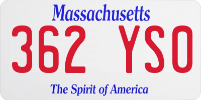 MA license plate 362YS0