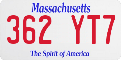 MA license plate 362YT7