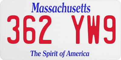 MA license plate 362YW9