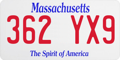 MA license plate 362YX9