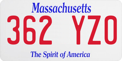 MA license plate 362YZ0