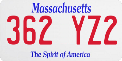 MA license plate 362YZ2