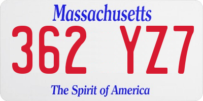 MA license plate 362YZ7