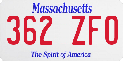 MA license plate 362ZF0