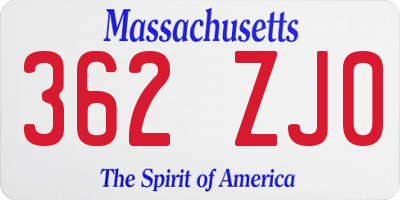 MA license plate 362ZJ0