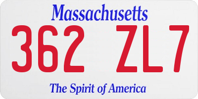 MA license plate 362ZL7