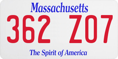 MA license plate 362ZO7