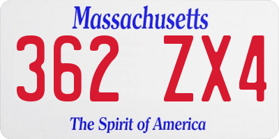 MA license plate 362ZX4
