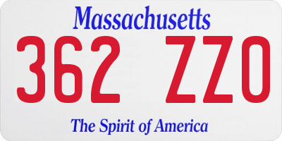 MA license plate 362ZZ0